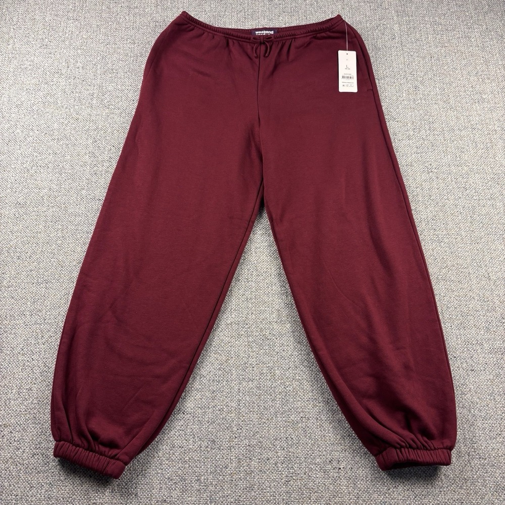 Women's Oversized Fleece Joggers Burgundy High Waisted Sweatpants Loose M NWOT